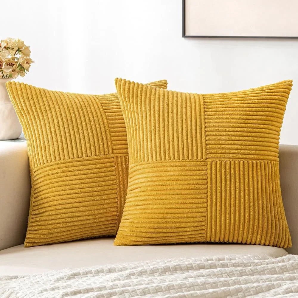 StripeCozy - Housse de coussin en velours côtelé doux pour la décoration intérieure