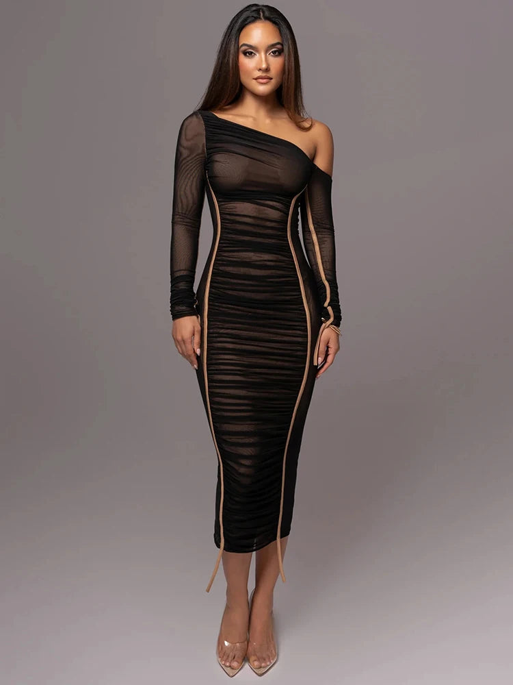 Mozision Sara Diagonal Kragen Rückenfreies Midi-Kleid – Sexy Club Party Kleid