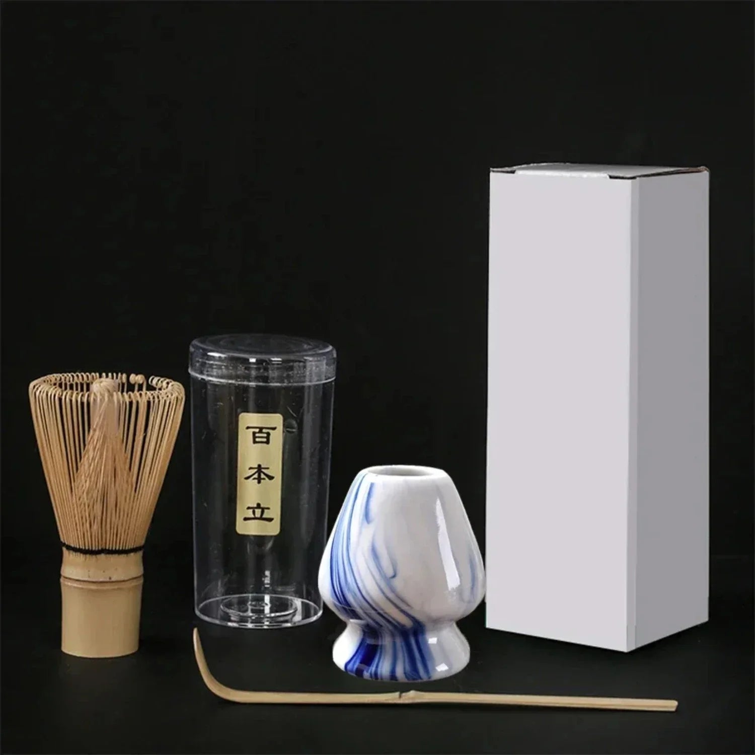 Japanese Tea Ceremony Tool Set – Elegant Matcha Whisk, Stirring Brush, and Stand with 3 Tea Spoons