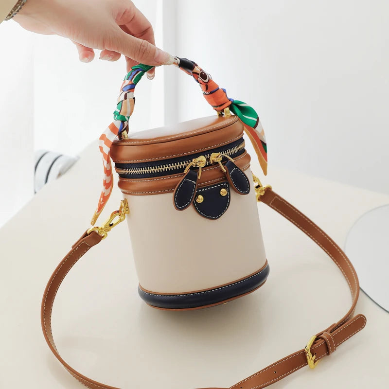 Elegante bolso tipo cubo cilíndrico para mujer: moderno estilo cruzado y de un solo hombro