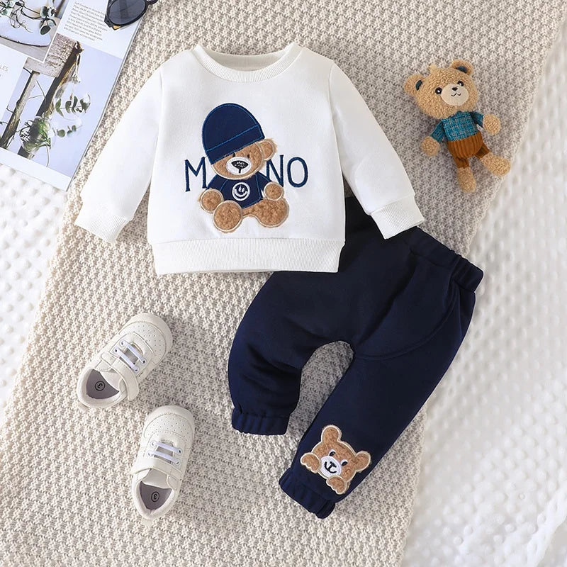 Whimsical Bear Set - Finn & Zoey - Toddler Tee & Navy Pants (3-24 månader)