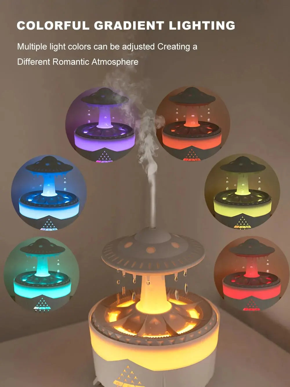 Humidificateur d’air UFO Mia – Expérience d’aromathérapie brumeuse avec gouttes de pluie