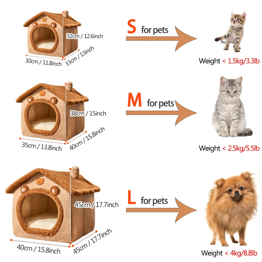 Foldable Pet House - Removable & Washable Cat Cave | Cozy Bed for Small Dogs & Cats