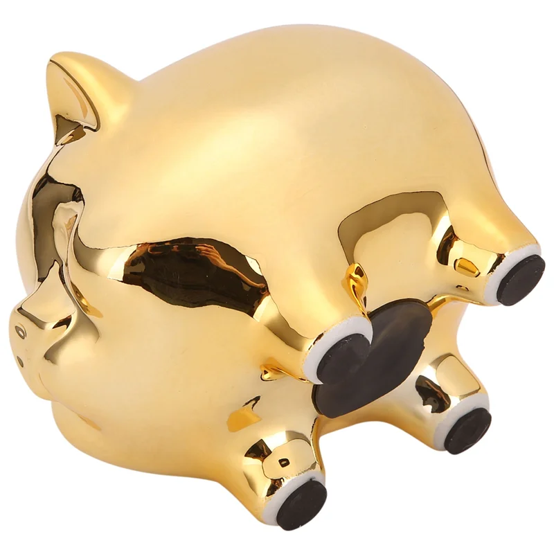 Lucky Gold Pig Piggy Bank – Cute Ceramic Coin Bank for Savings