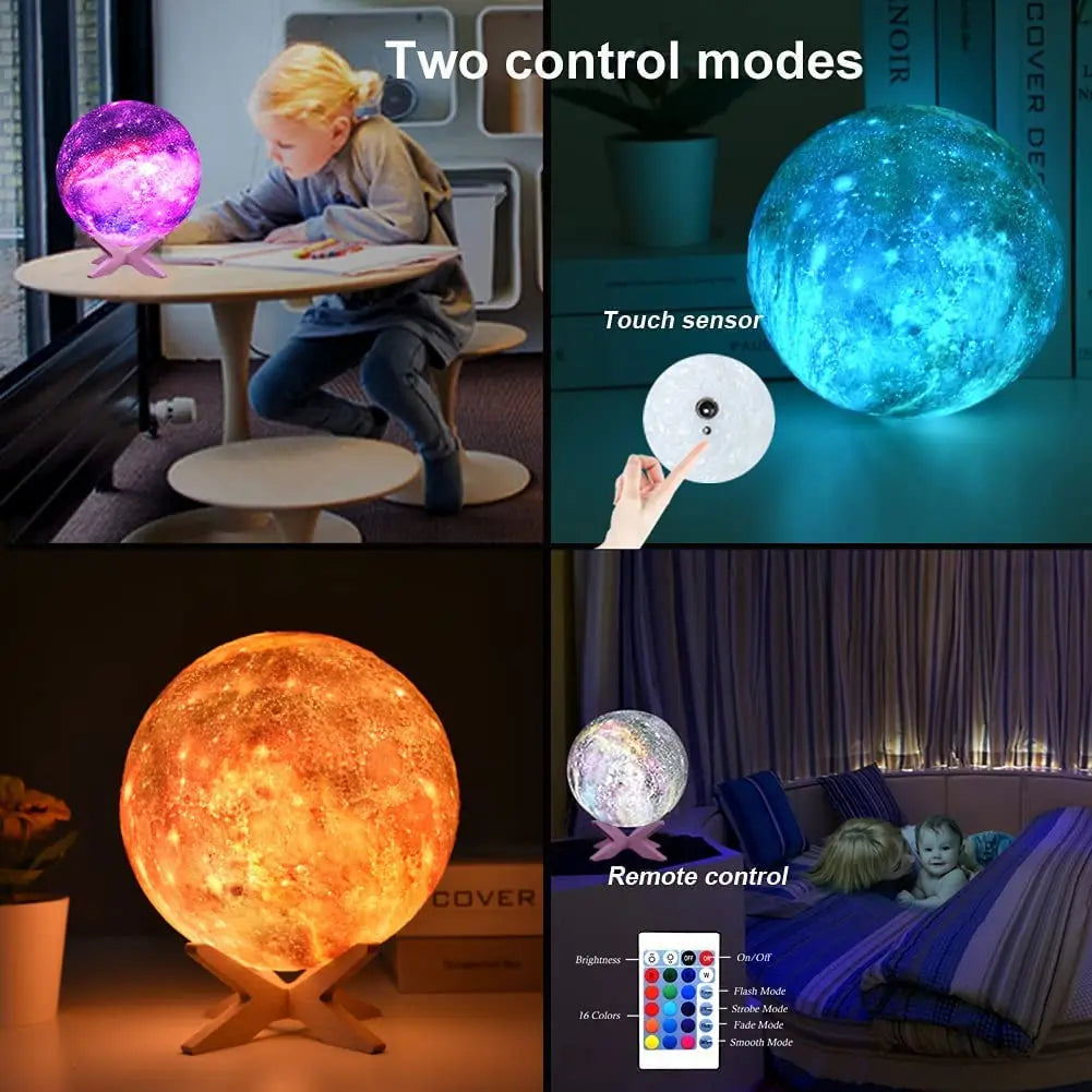 3D LED Moon Bordlampe, Natlampe, Galaxy Lampe