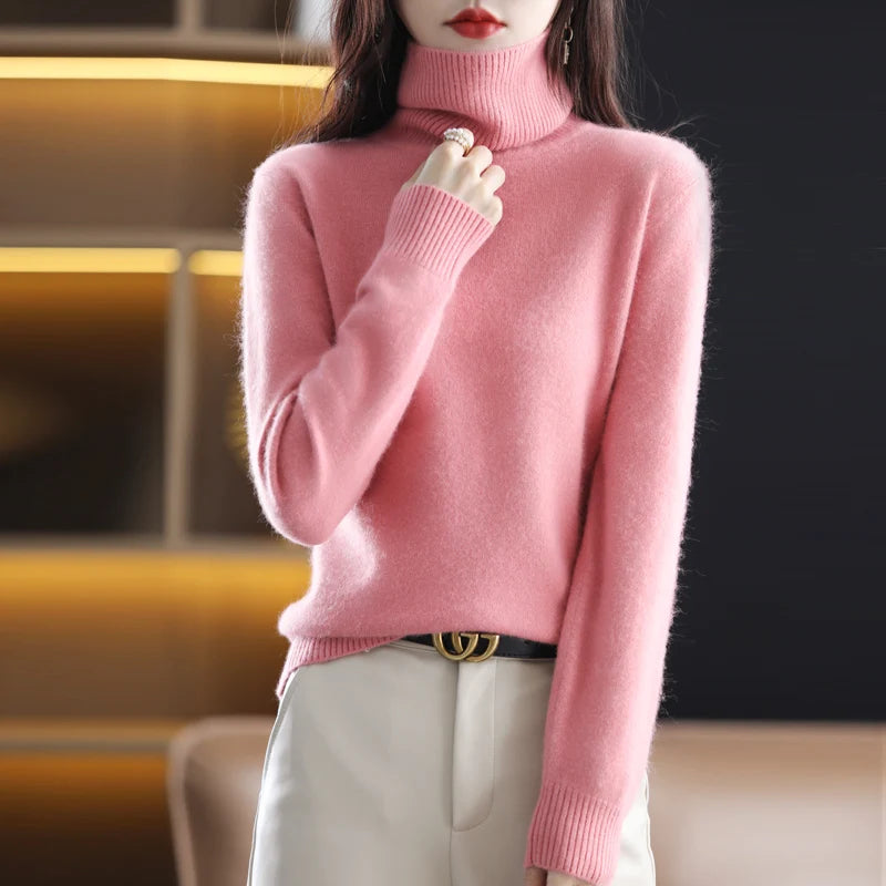 Emma High Neck Pure Mink Cashmere Sweater : 100% wool for Autumn and winter