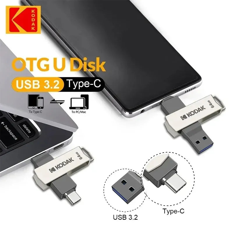 KODAK USB 3.2 Tipo-C Chiavetta USB | 32 GB, 128 GB, 256 GB | Doppia memory stick ad alta velocità per smartphone e laptop