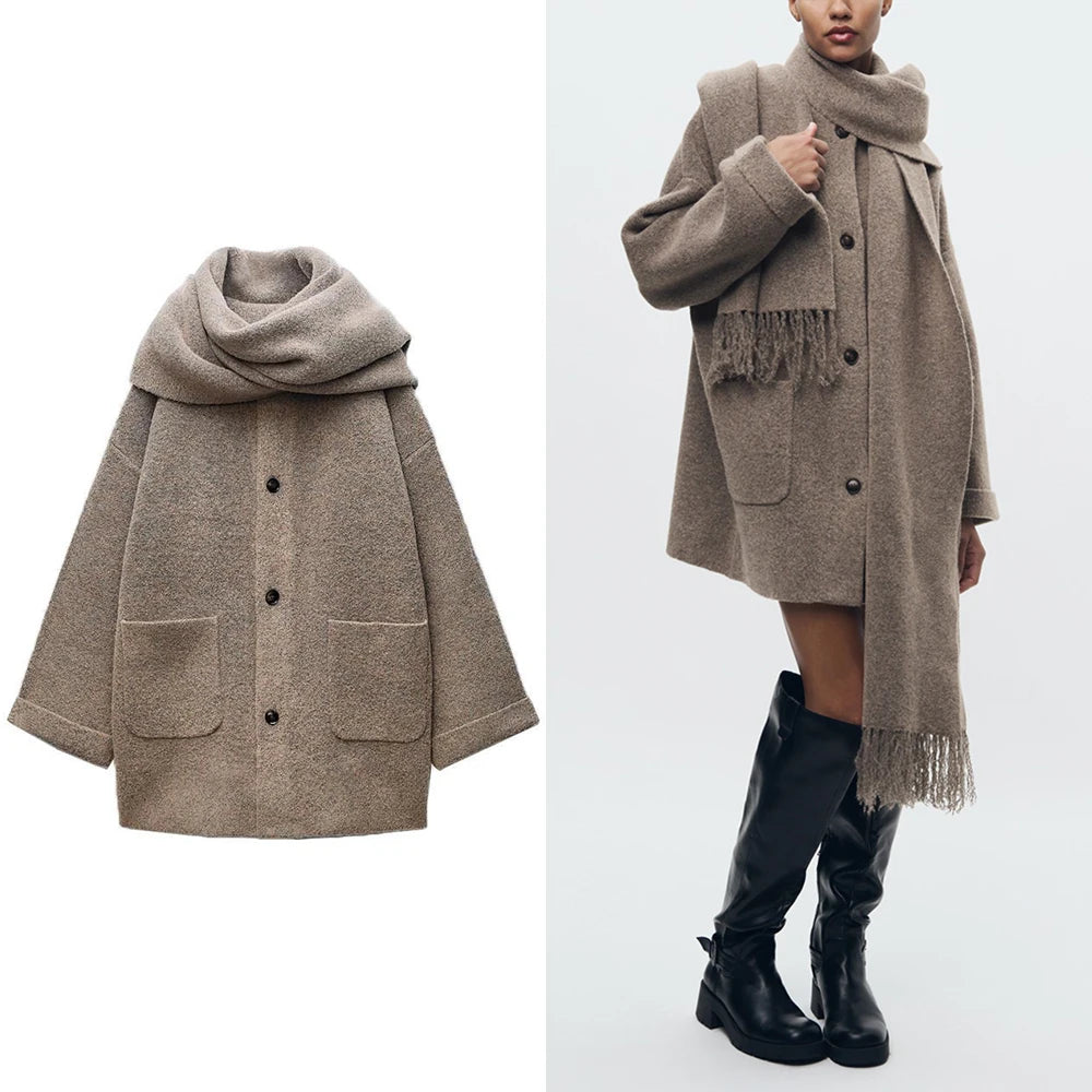 Sienna Jacke – Elegante Strickjacke/Jacke für den Winter mit Schal