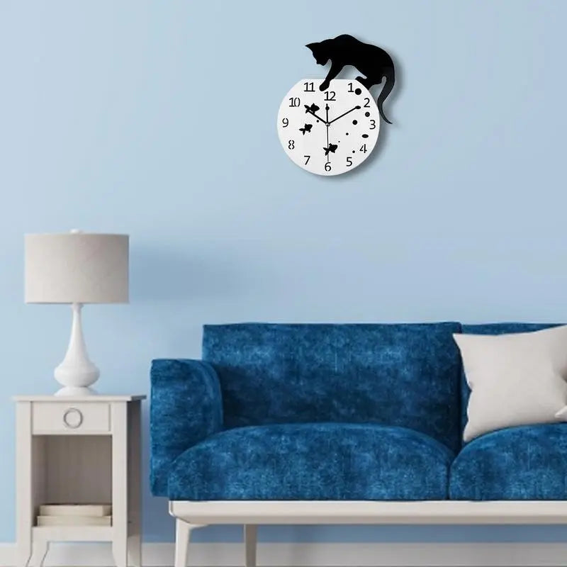 Horloge murale ronde avec motif de chat