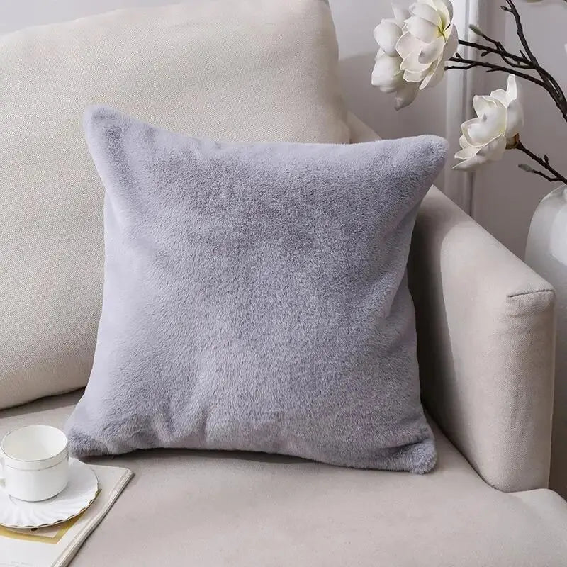 PlushWarmth - Housse de coussin en fourrure de lapin pour la décoration intérieure