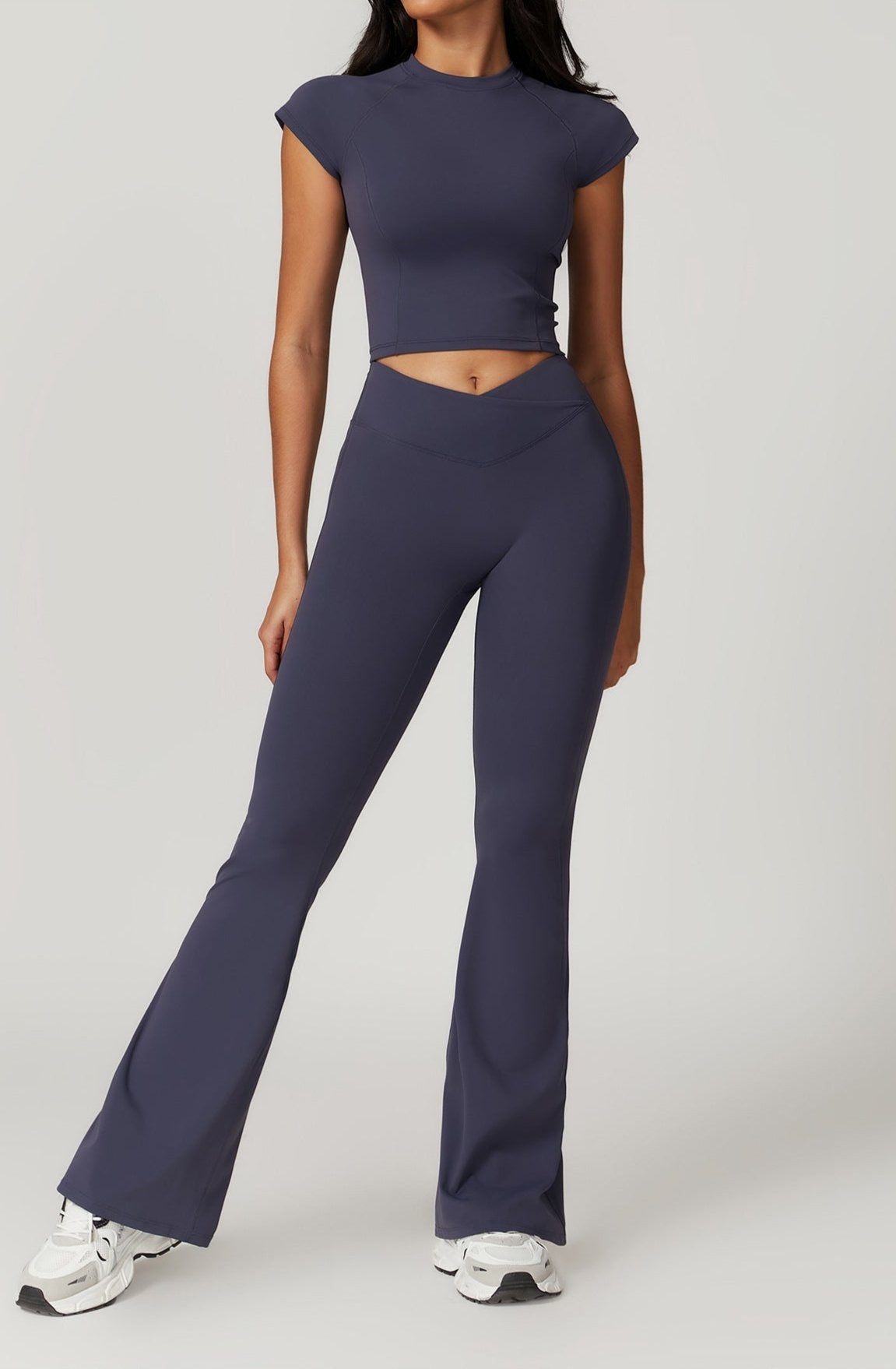 Two-Piece Crop Top and Flare Pant Leggings Set