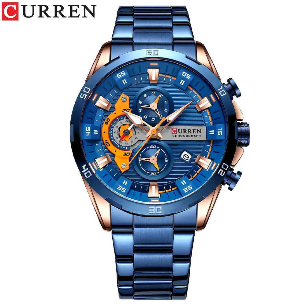 CURREN Stainless Steel Watches for Men - Creative Fashion Luminous Dial with Chronograph