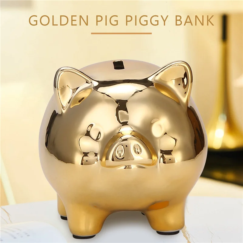 Lucky Gold Pig Piggy Bank – Cute Ceramic Coin Bank for Savings