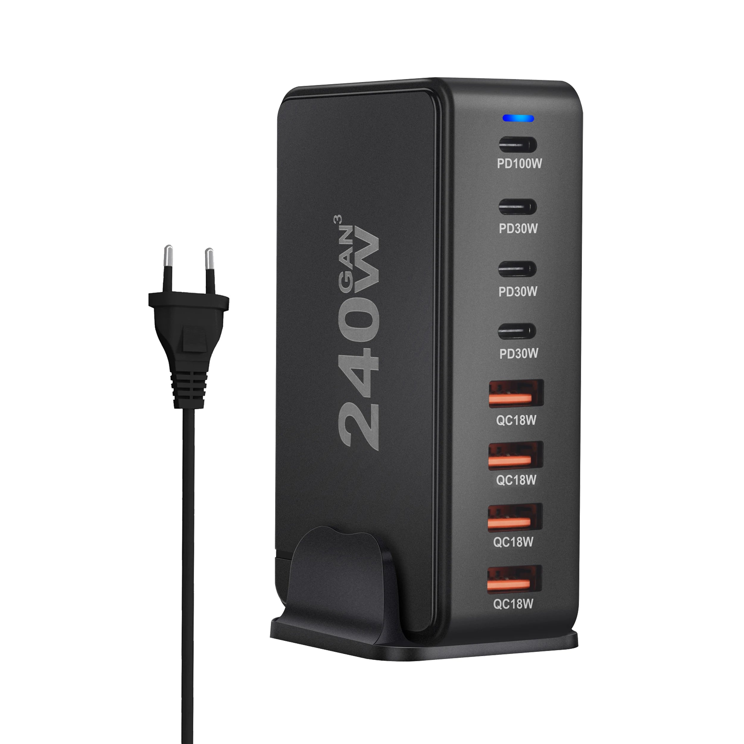 Caricatore GaN da tavolo da 240 W – Stazione di ricarica rapida USB Type C PD Quick Charge 3.0 a 8 porte per dispositivi mobili, laptop e altro ancora