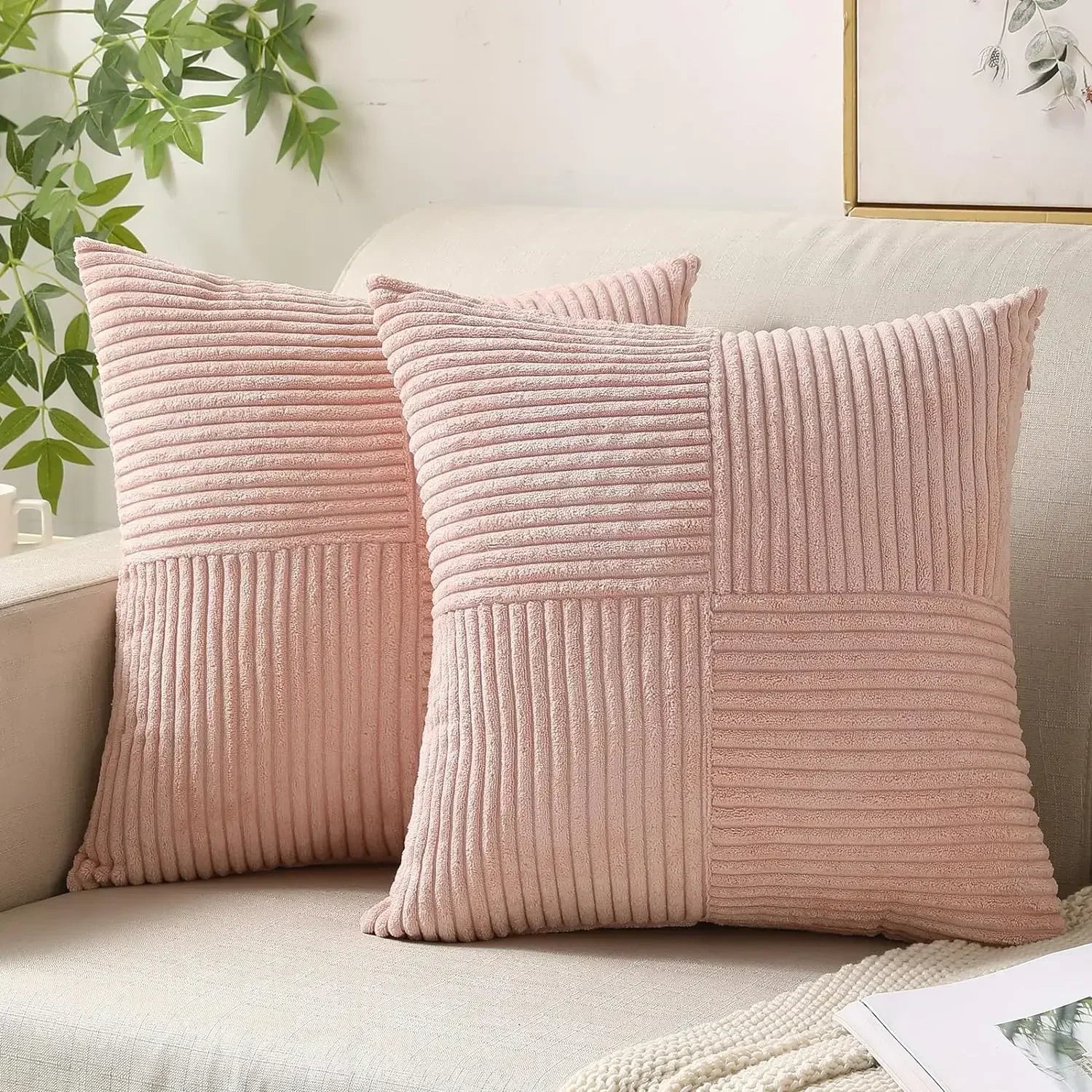 StripeCozy - Housse de coussin en velours côtelé doux pour la décoration intérieure