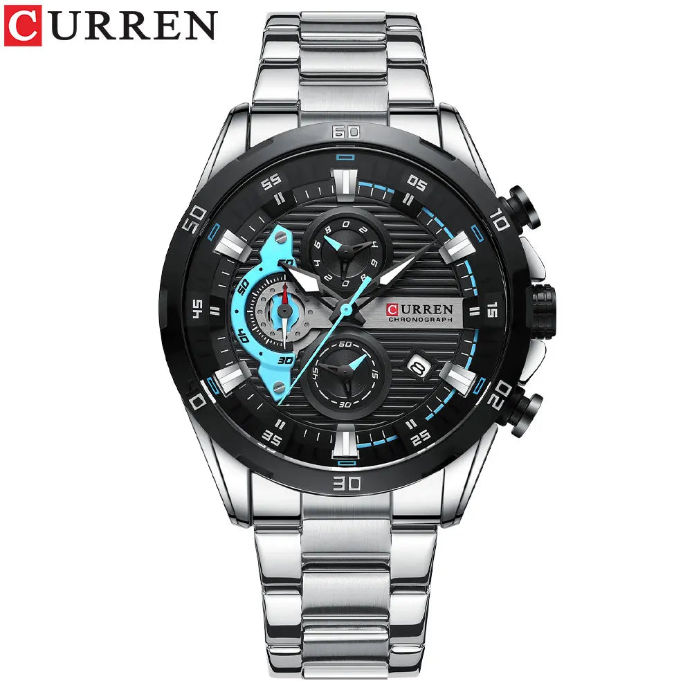 CURREN Stainless Steel Watches for Men - Creative Fashion Luminous Dial with Chronograph