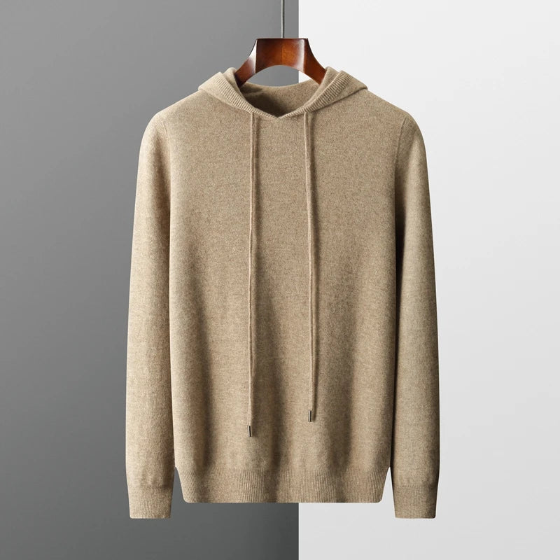 Herensweater met capuchon - 100% merinowol gebreid sweatshirt voor de herfst en winter