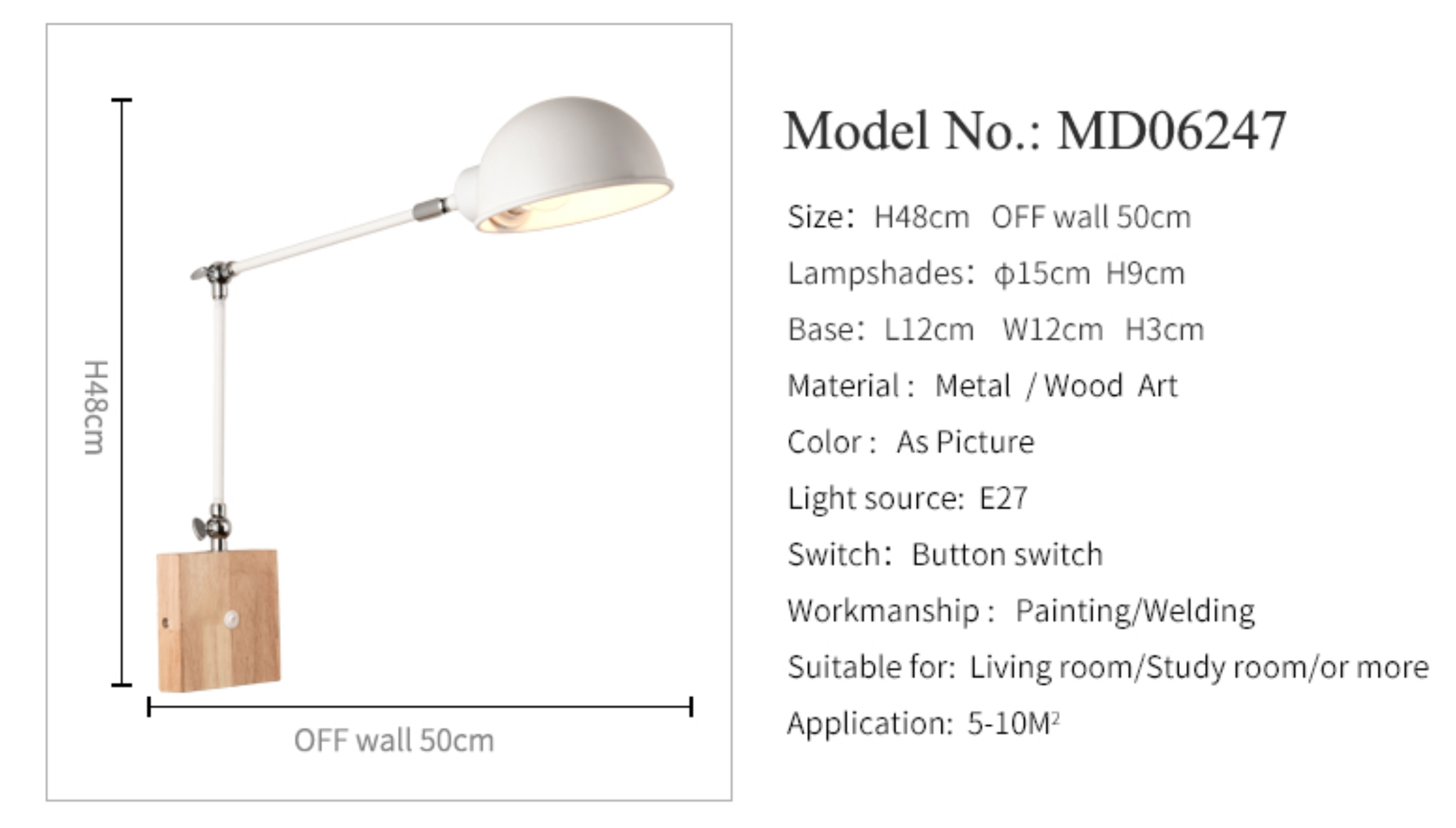 BTM Jeena - Lámparas de pared de madera ajustables