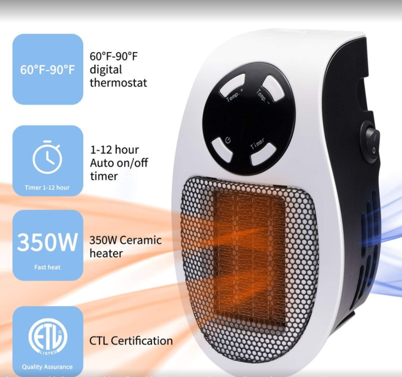 Termoventilatore elettrico portatile con telecomando