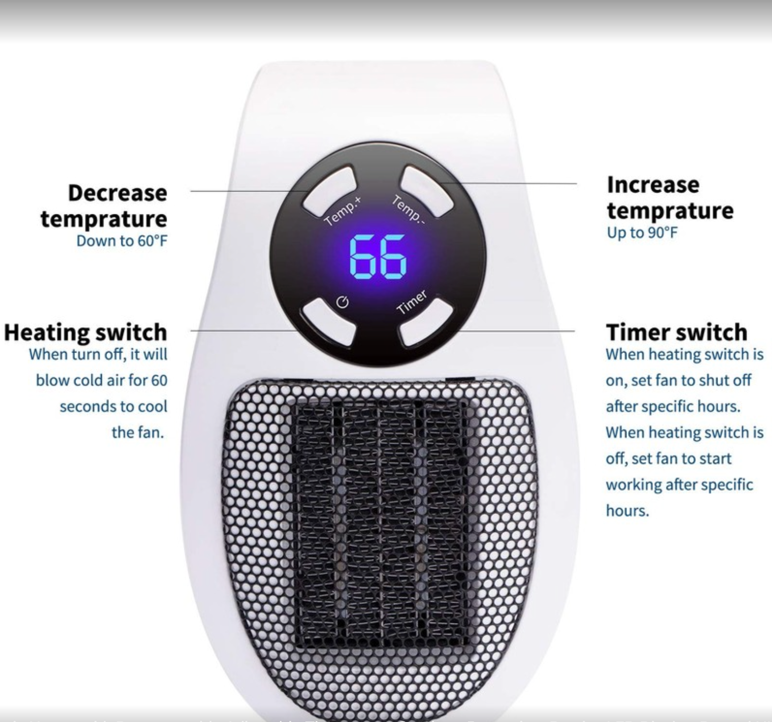 Radiateur soufflant électrique portable avec télécommande