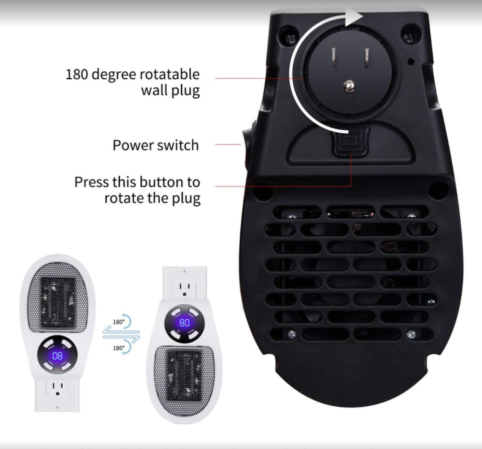 Termoventilatore elettrico portatile con telecomando