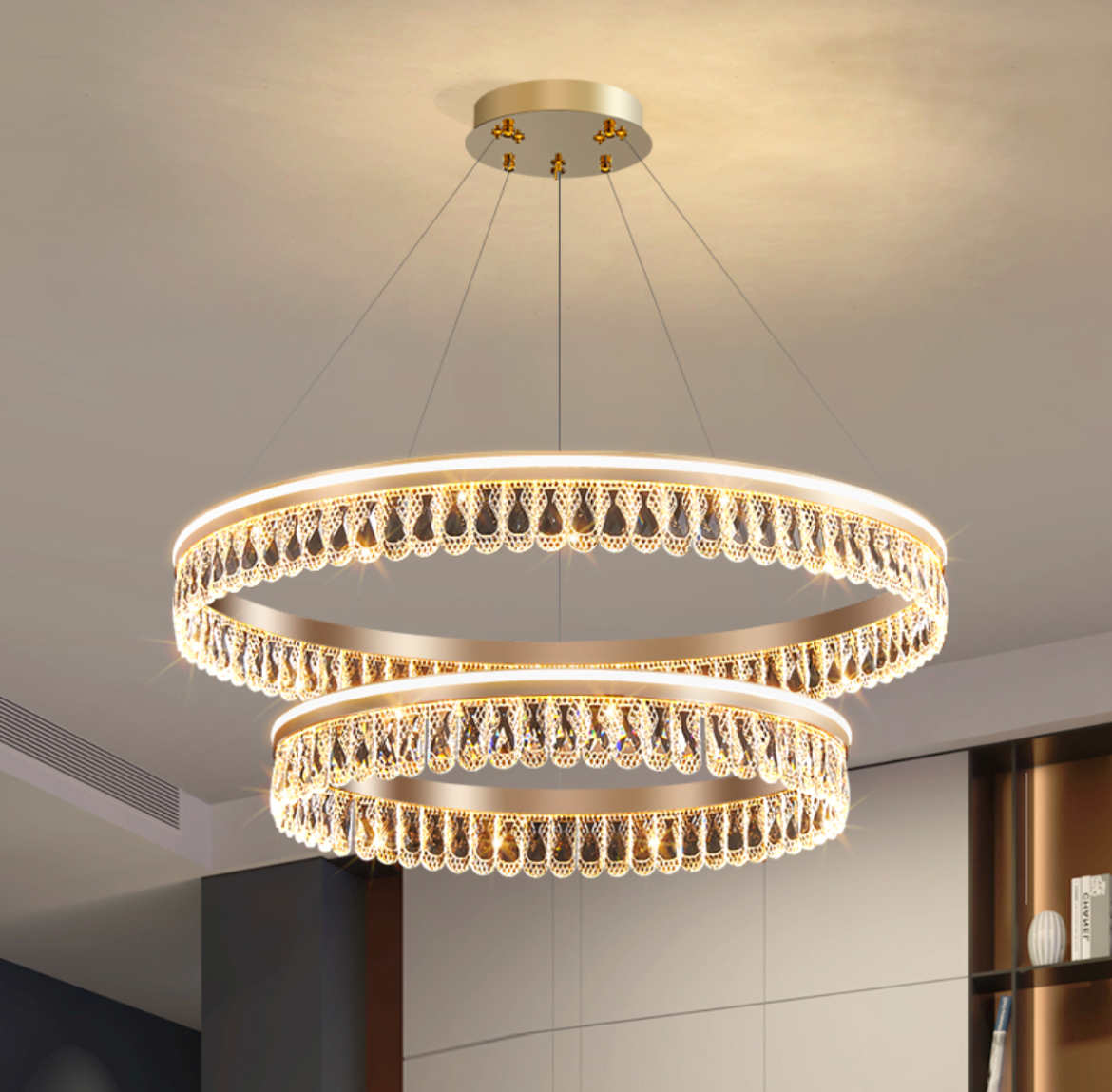 Lustre à anneaux de luxe en forme de gouttelettes