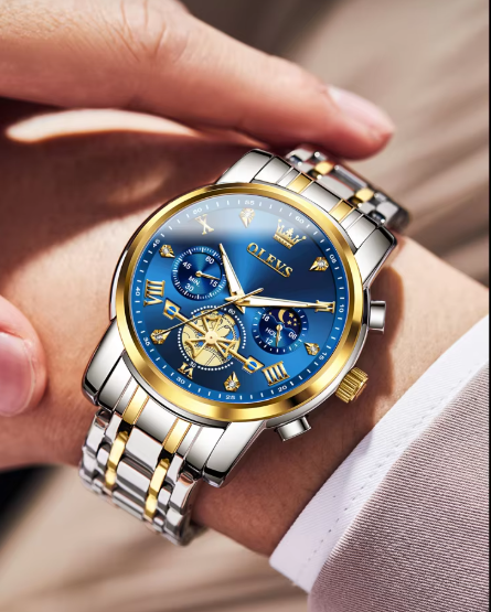 OLEVS Classic Men's Watch – Luxury Quartz Chronograph with Moon Phase