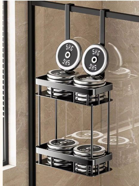 Ava No-Drill Shower Caddy | Sleek Glass Door Storage & Towel Rack