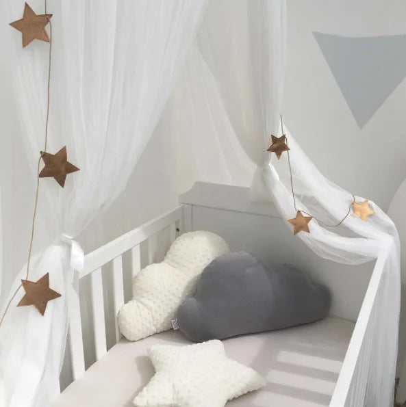 Kids Tulle Bed Canopy with Star Decoration - White, Beige, Pink, Grey, Blue & Purple