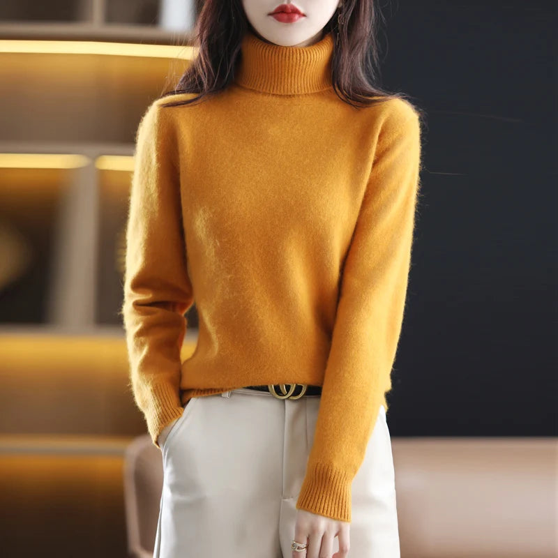 Emma High Neck Pure Mink Cashmere Sweater : 100% wool for Autumn and winter