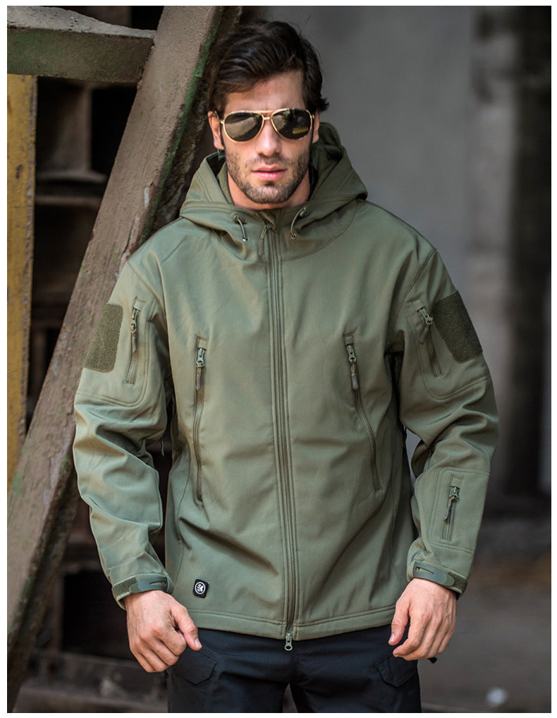 Veste Soft Shell - Manteau bombardier à capuche imperméable et coupe-vent tactique pour hommes