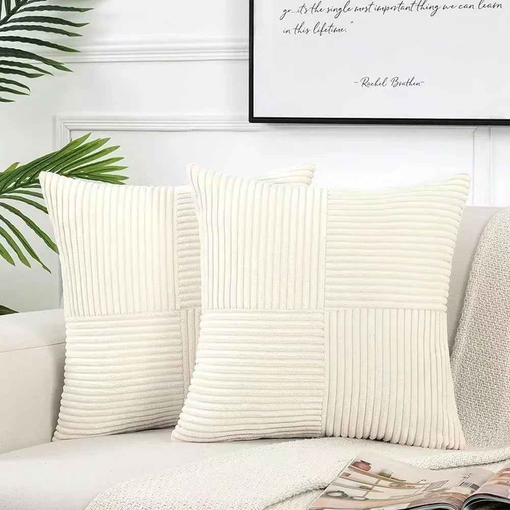 StripeCozy - Housse de coussin en velours côtelé doux pour la décoration intérieure