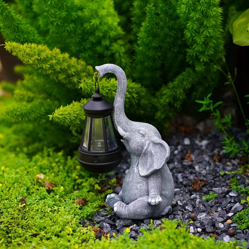 Elephant with Solar Lantern Garden Sculpture Ornament