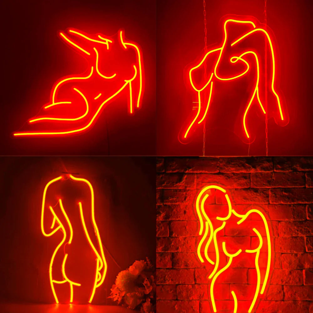 Neon Femme Silhouette tecken