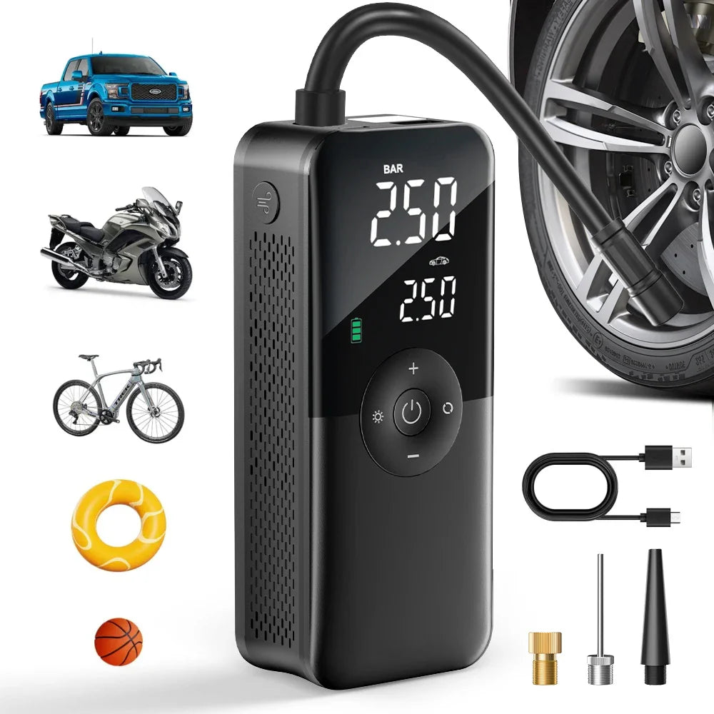 Multi-Functional Portable Tire Inflator for Vehicles, Bicycles & Sports Gear