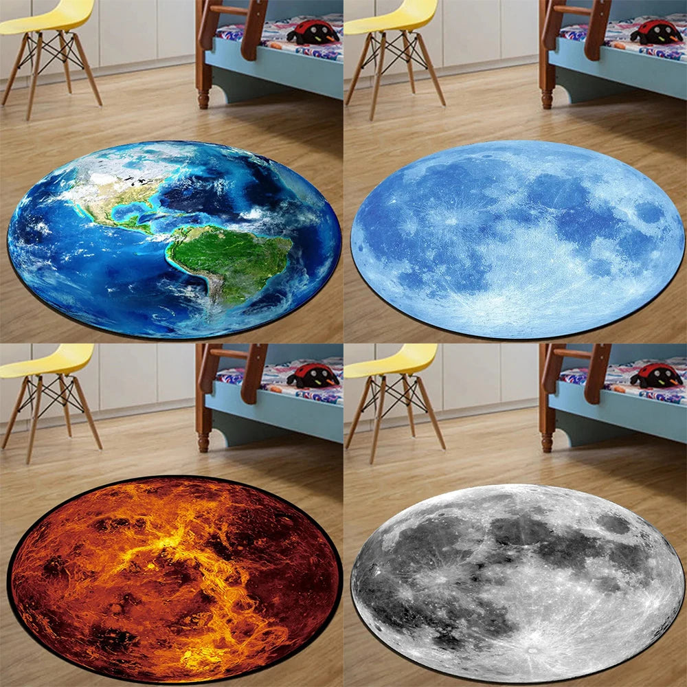 Sara Round Sponge Carpet - Earth & Mars Pattern Anti-Slip Floor Mat