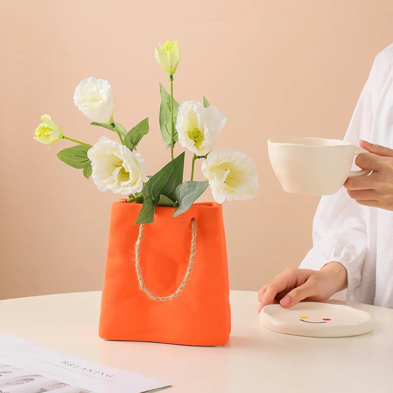 Vase en céramique pour sac à main, décoration de maison, Pot de plantes, décoration de salle esthétique, Vase à fleurs, récipient de fleurs d'art moderne