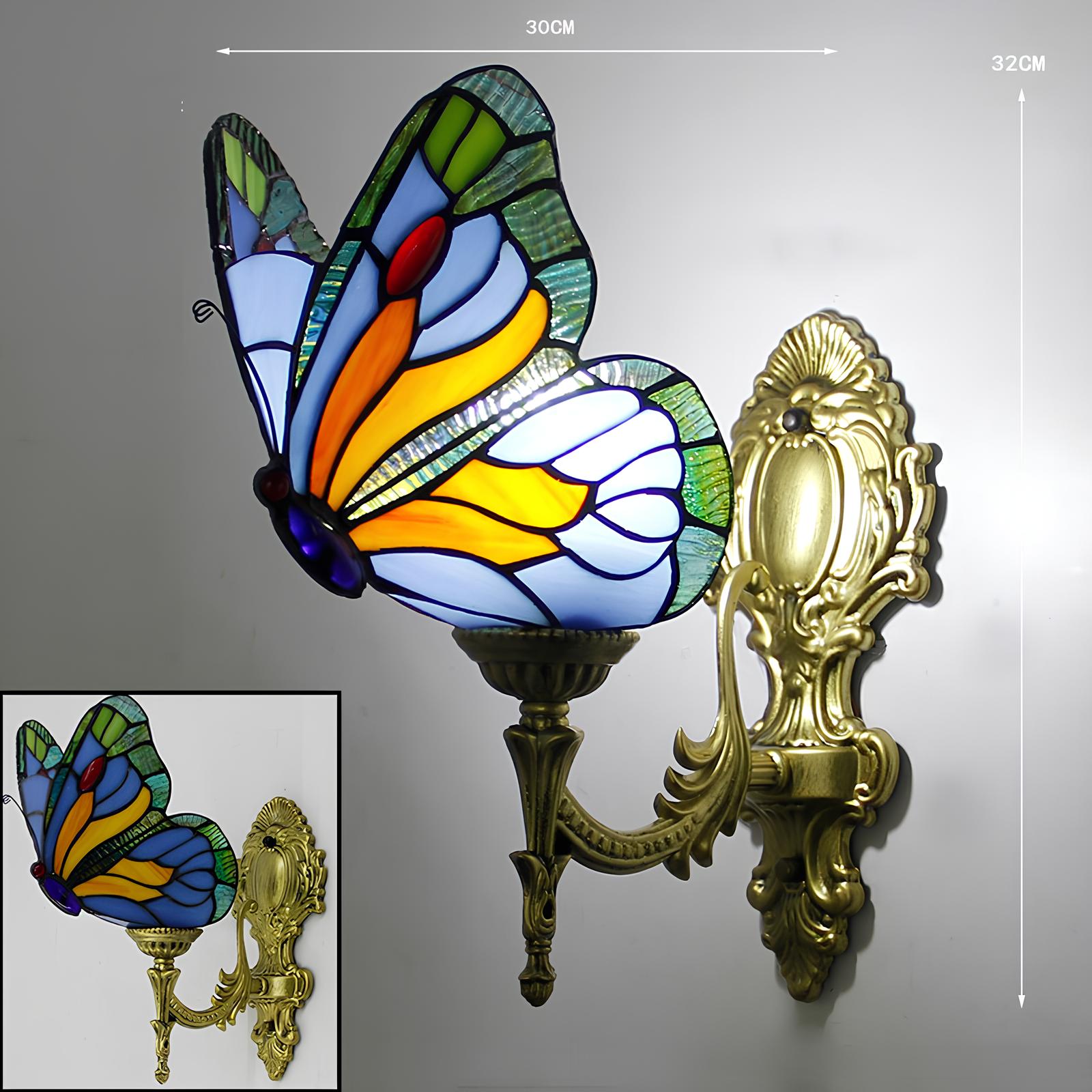 Tiffany glassmaleri stil sommerfugl vegglampe