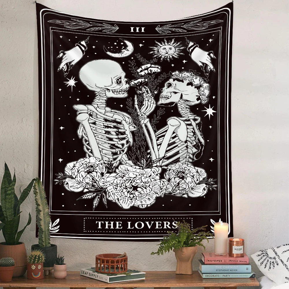 Tapiz de tarot nupcial con calaveras