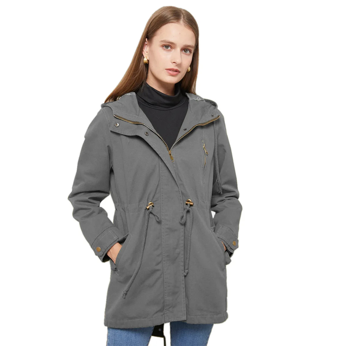 Lena: Katoenen trenchcoat/jas met capuchon - Lente- en herfstwindjack voor dames