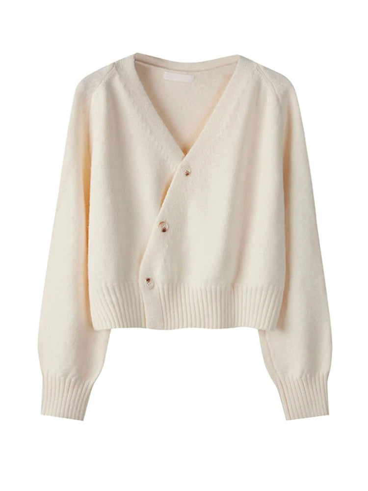 Cardigan con scollo a V con bottoni obliqui autunno inverno - Maglione in cashmere lavorato a maglia da donna