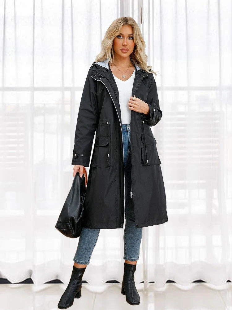 Lisa: Waterproof Hooded Trench Coat/Jacket- Women's Autumn Windbreaker