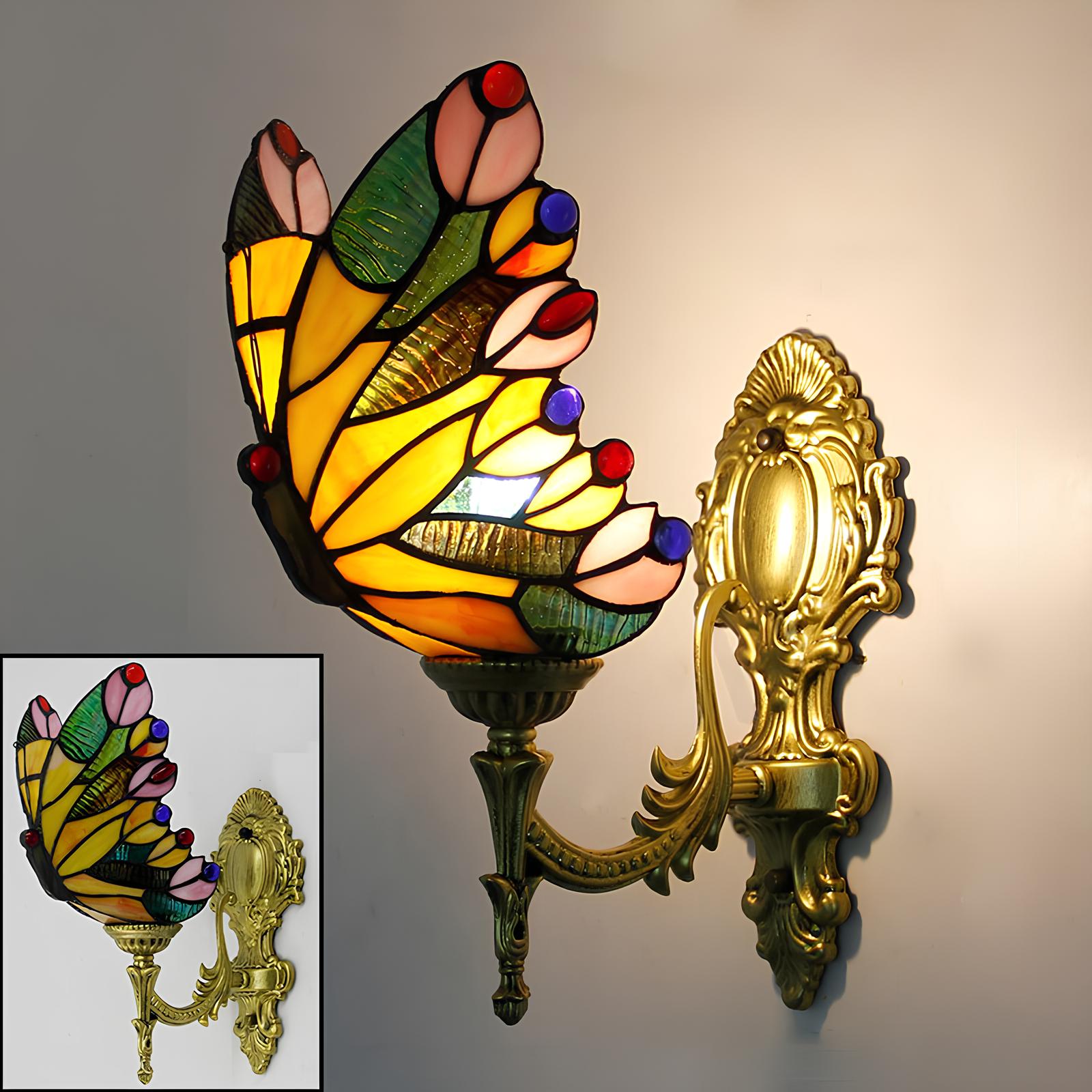 Tiffany glassmaleri stil sommerfugl vegglampe