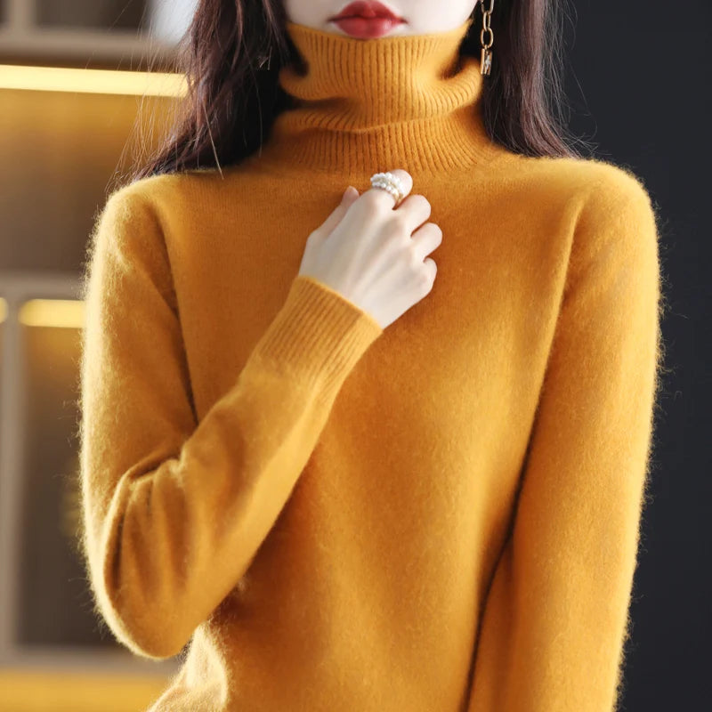 Emma High Neck Pure Mink Cashmere Sweater : 100% wool for Autumn and winter