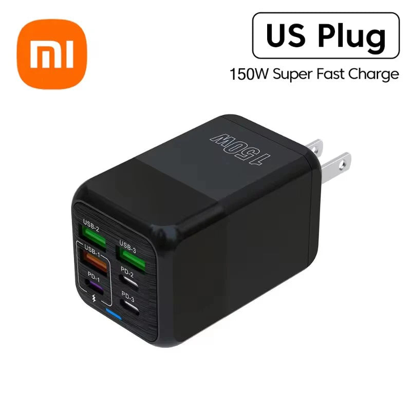 Xiaomi 150W Super Quick Charger Adapter – 6-Port PD Type C & QC 3.0 Fast Charging for iPhone, Samsung, PC, and More (10A Ultra High Speed)