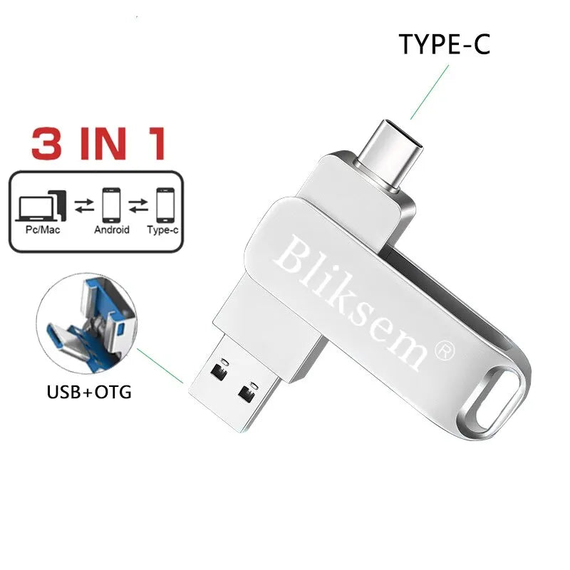 Bliksem Chiavetta USB Tipo-C 32GB/64GB | USB 2.0 ad alta velocità | Pen Drive Mini Metal 3-in-1 per PC e Mobile