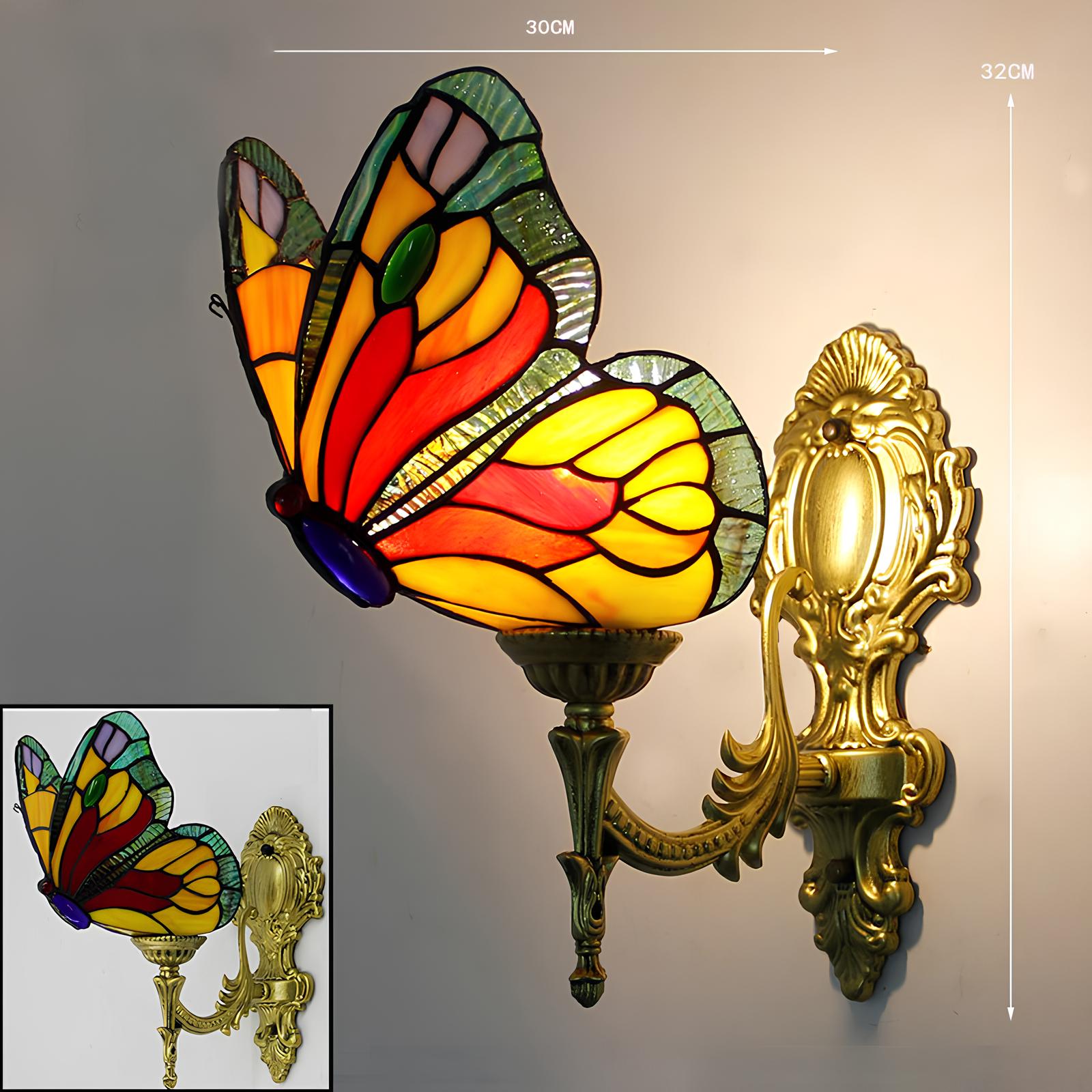 Tiffany glassmaleri stil sommerfugl vegglampe