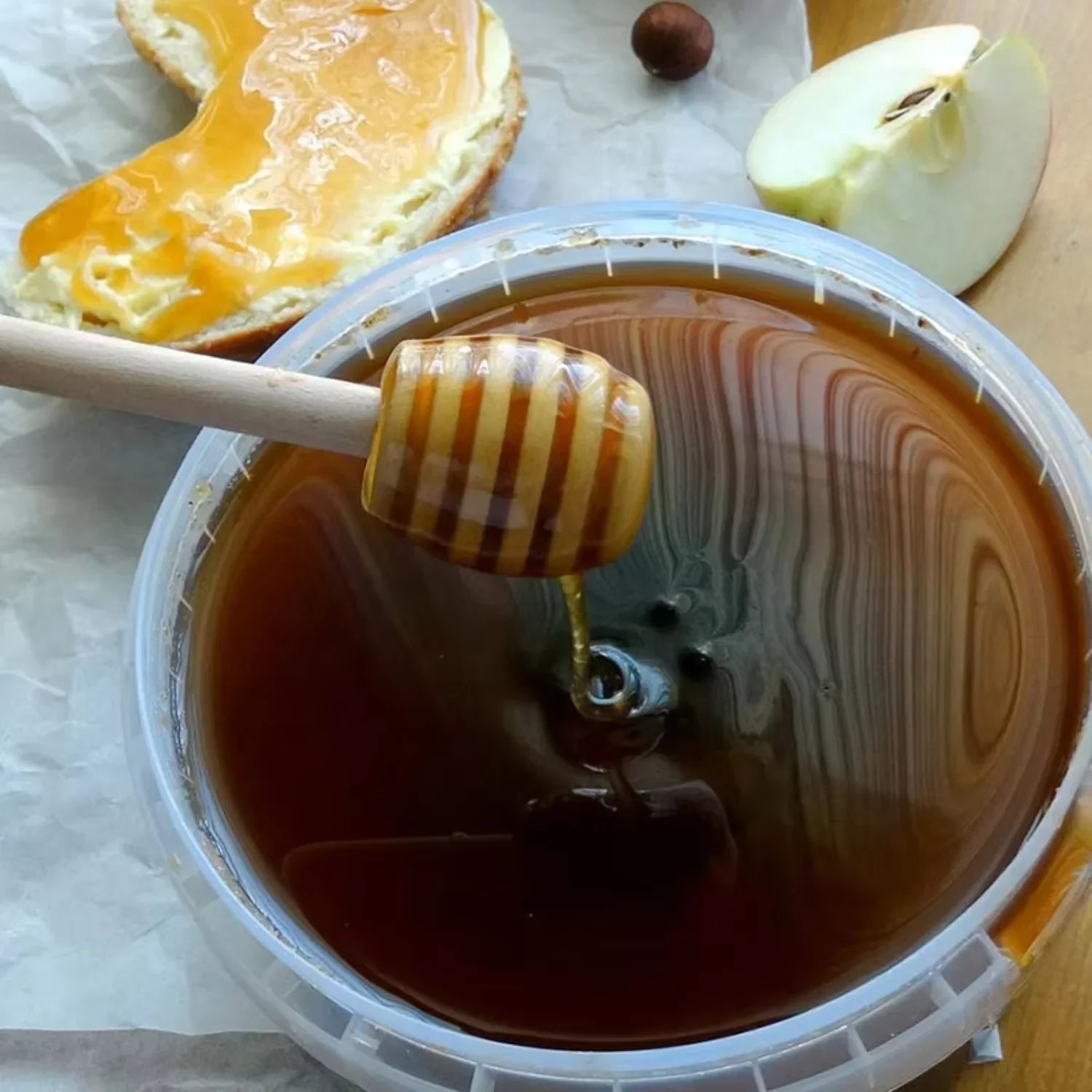 Ensemble de cuillères à miel en bois à long manche de 2 pièces – Idéal pour le miel, le café, le lait et le thé