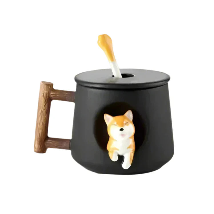 Shiba Inu Ceramic Couple Mug with Spoon and Cover - Charming and Creative Coffee Cup for Tea Lovers - Adorable and Cute