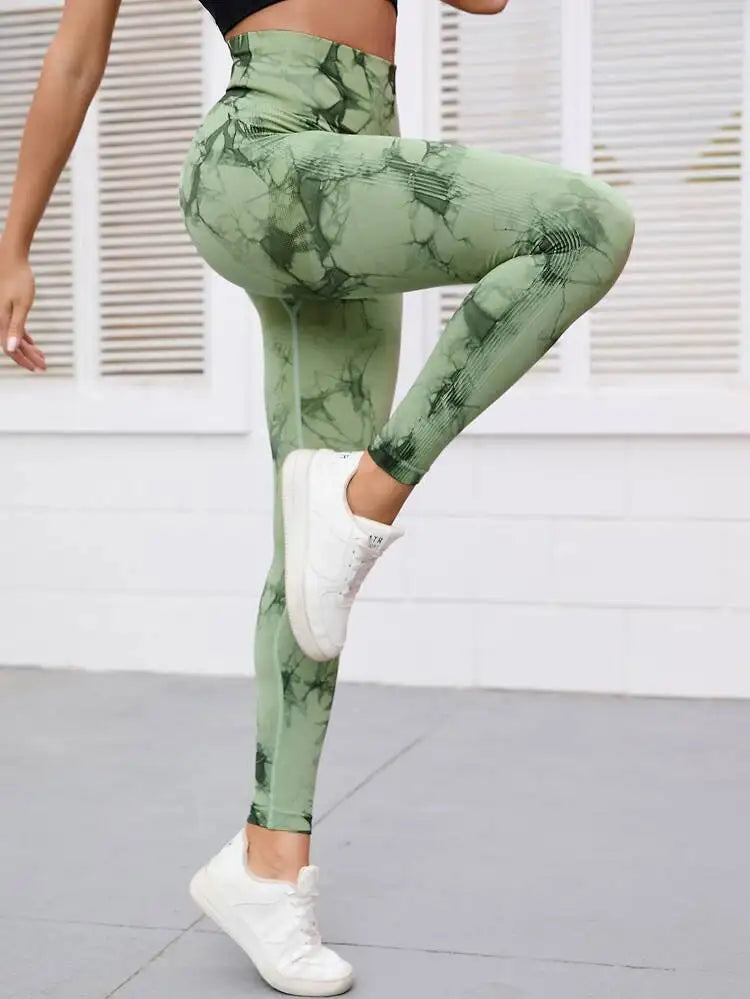 Zökkenőmentes Batikolt Magas Derék Leggings